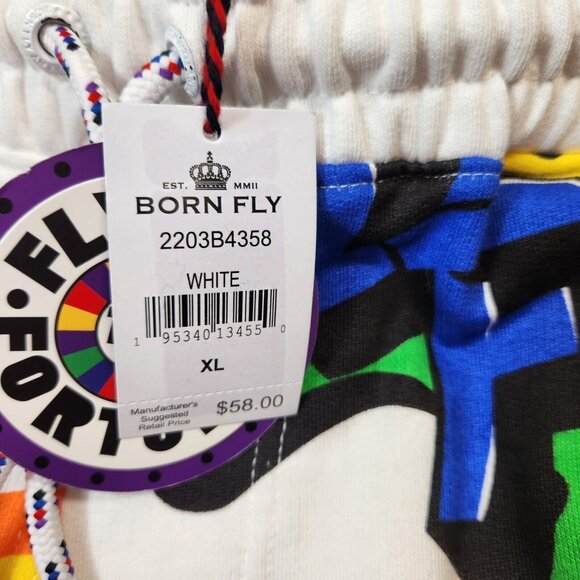Born Fly Mens Size XL Fly Show Fleece Short Cotton White NWT --15 - Picture 11 of 11